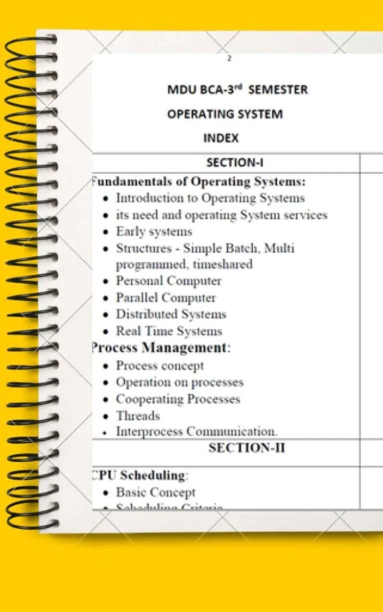 BCA 3rd Semester Operating System Notes PDF – Complete Printable Notes