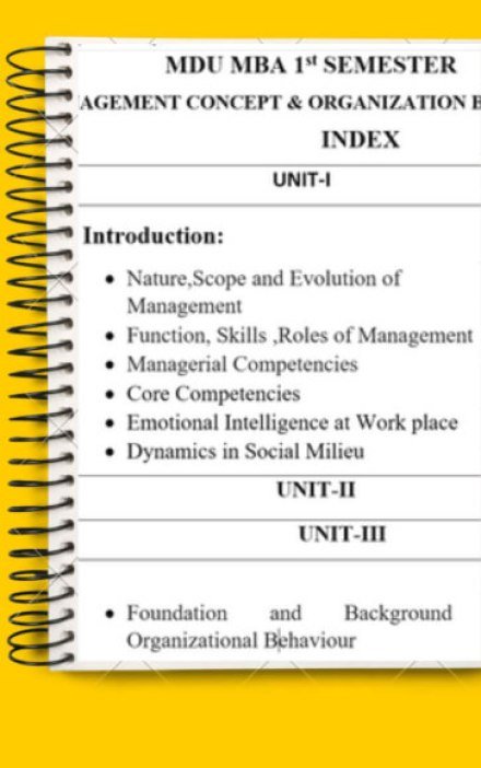 MBA 1st Semester Management Concept Organizational Behaviour Notes PDF – Complete Printable Notes