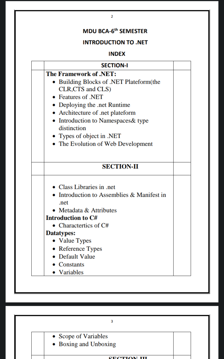 BCA 6th Semester .NET Notes in English
