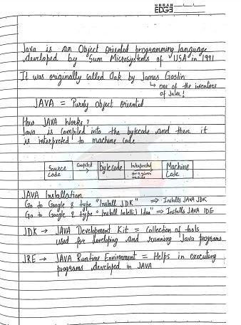 Java Handwritten Notes PDF Download