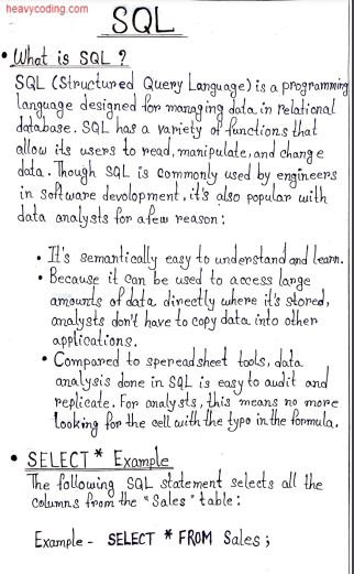 SQL Handwritten Notes PDF Download